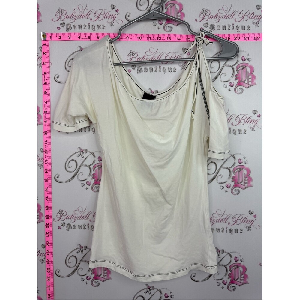 Nike RARE top 2000s one shoulder tie Cream Short Sleeve Tie-Shoulder Tee